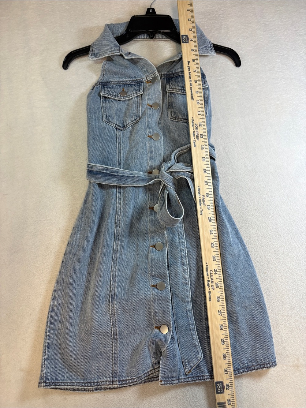 Lulu's Light Blue Denim Mini Dress with Tie Waist